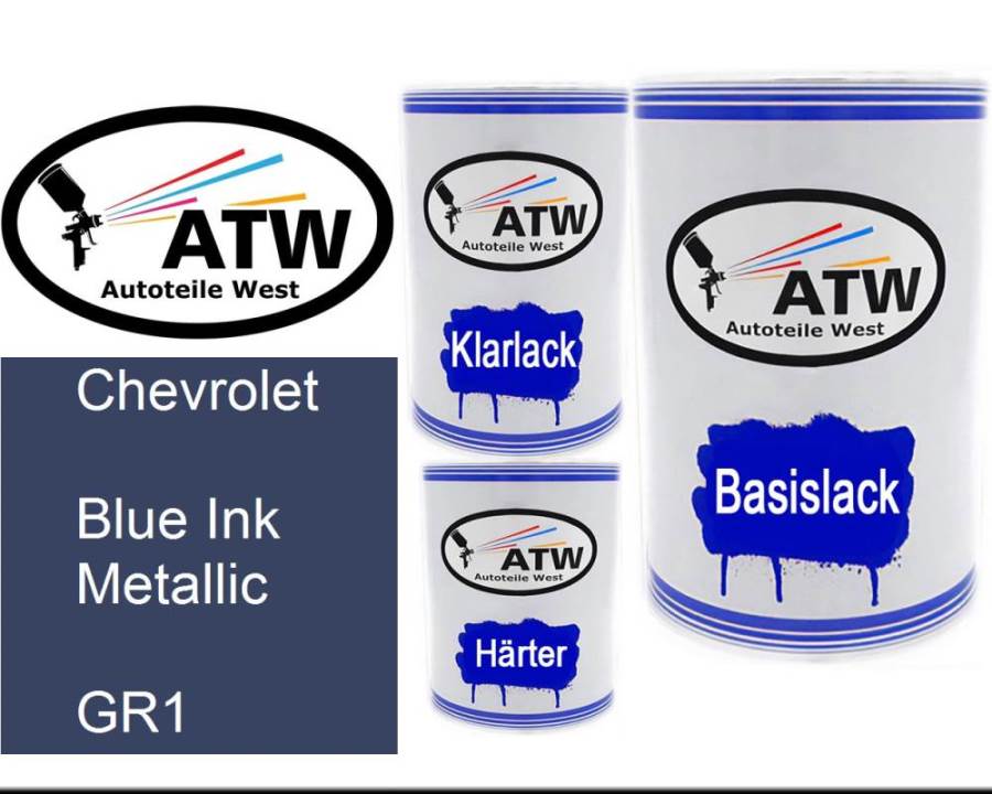Chevrolet, Blue Ink Metallic, GR1: 500ml Lackdose + 500ml Klarlack + 250ml Härter - Set, von ATW Autoteile West.